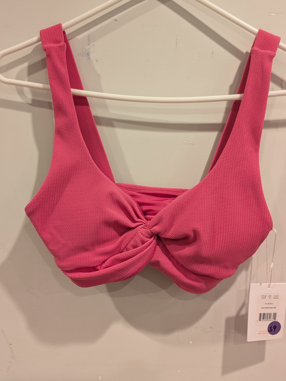 Andie New Portofino XS Orchid Bright Pink Textured Twist-Front Swim Top Beach Sw